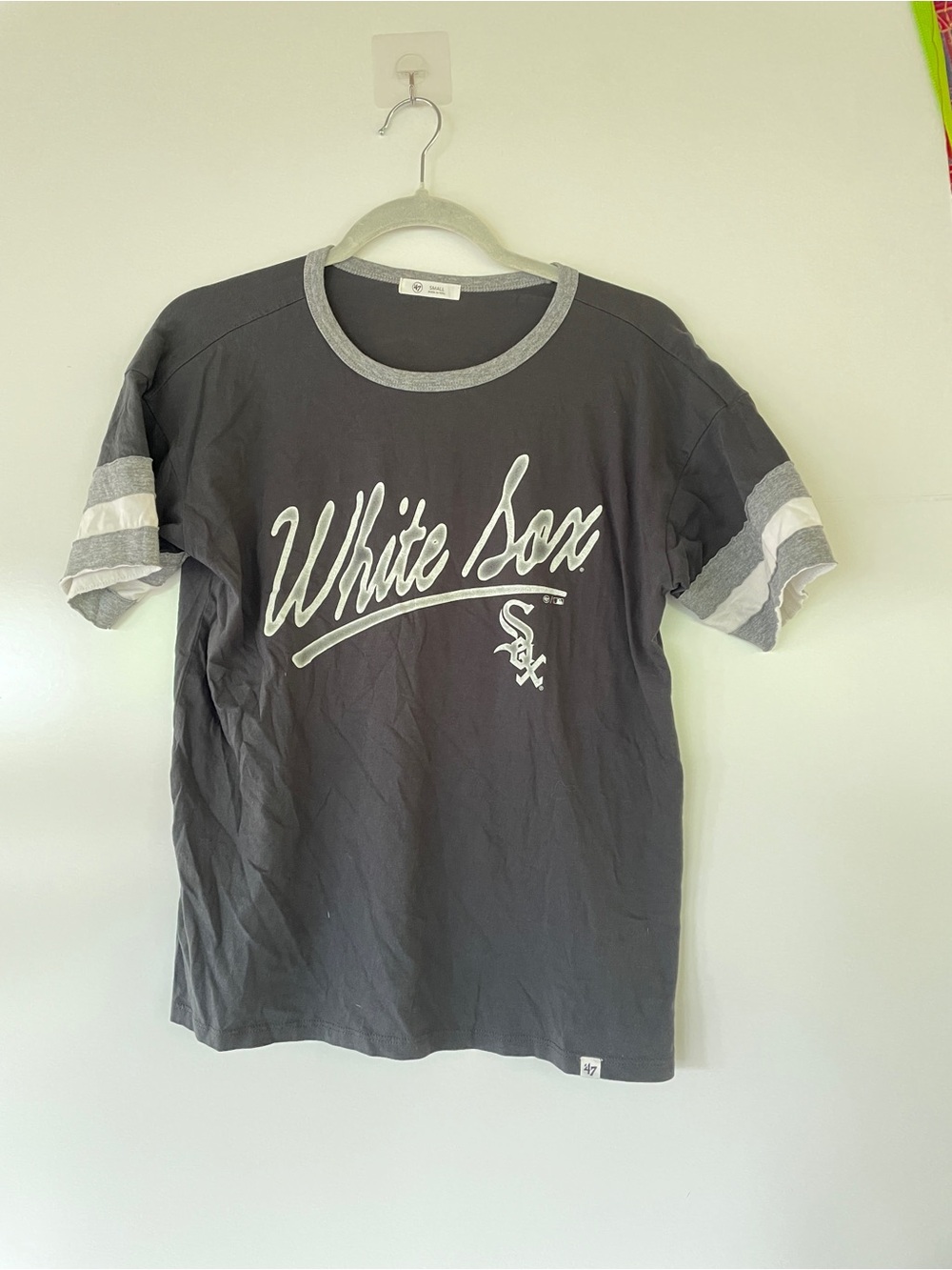 '47 Brand Black Crewneck Top with Gray Trim